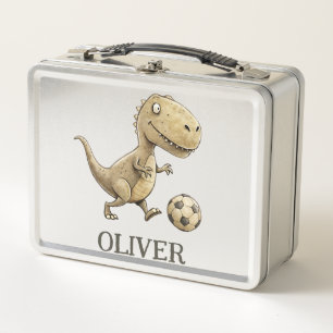 Süßer kleiner Trex spielt personalisiertes Fußball Metall Brotdose