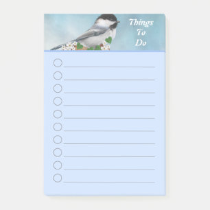 Süßer kleiner Vogel und kleine Blumen Dinge zu tun Post-it Klebezettel