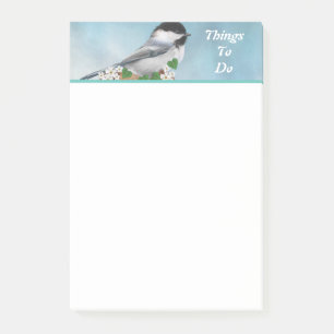 Süßer kleiner Vogel und weiße Blumen Dinge zu tun Post-it Klebezettel