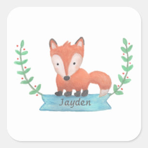 Süßer kleiner Wald Fuchs personalisierter Kinderau Quadratischer Aufkleber