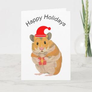Süßer kleiner Weihnachtshamster mit einem Geschenk Karte
