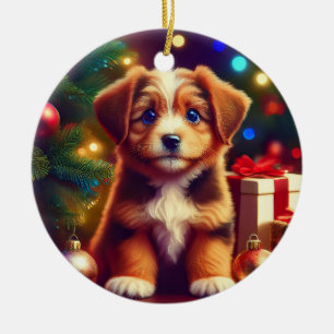 Süßer kleiner Weihnachtshund Keramik Ornament