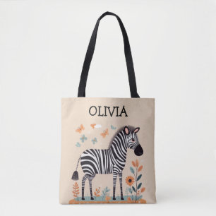 Süßer kleiner Zebra mit Blumen und Schmetterlingen Tasche