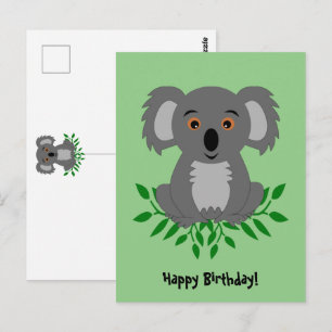 Süßer Koala mit Eukalyptus-Kindergeburtstag Postkarte