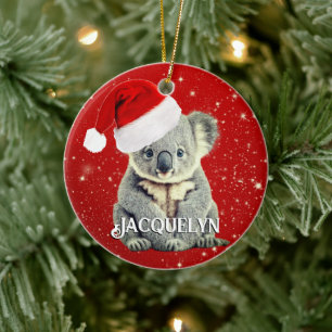 Süßer Koala mit Weihnachtsmannmütze Keramik Ornament