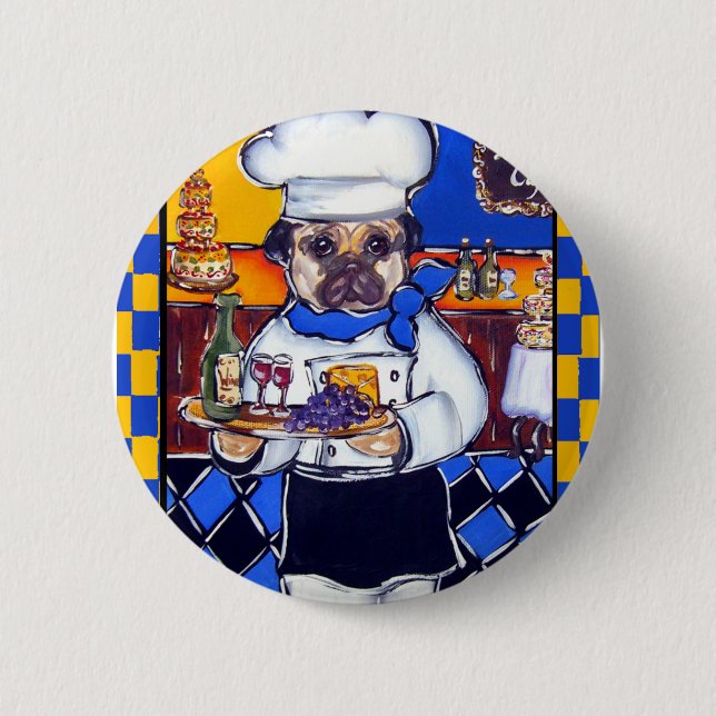 Süßer Koch Pug Button (Vorderseite)