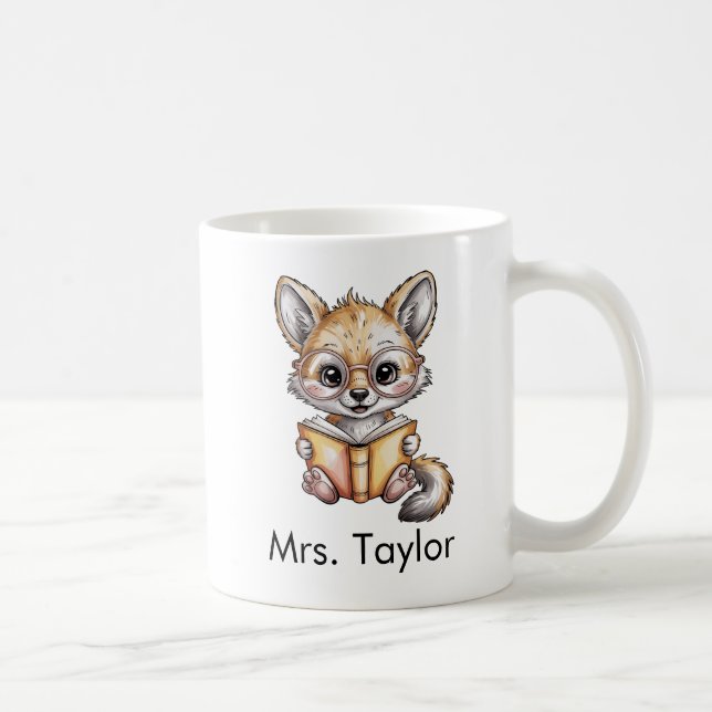 Süßer Kojote liest Buch Custom Kaffeetasse (Rechts)