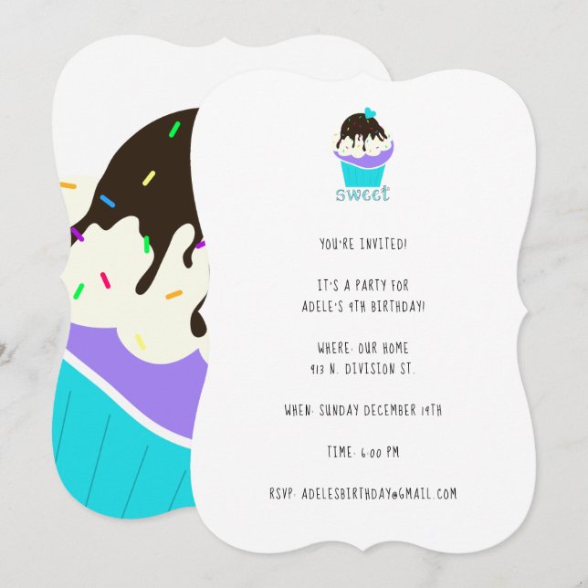 Süßer Kuchen Einladung (Vorne/Hinten)