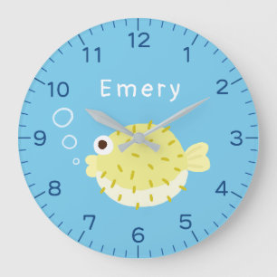 Süßer Kugelfisch Personalisierte Kinder Wanduhr