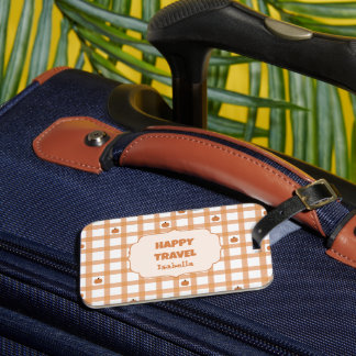 Süßer Kürbis-Gingham-Glückliche Reise Gepäckanhänger