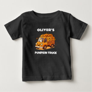 Süßer Kürbis-LKW mit individuellem Namen für Junge Baby T-shirt