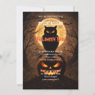 Süßer Kürbis-Uhu-verhexter Mond-Halloween-Party Einladung