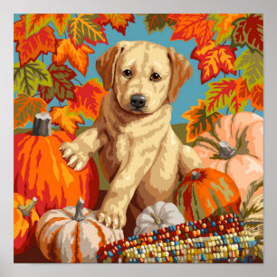 Süßer Labrador Retriever Welpe Herbsternte Poster