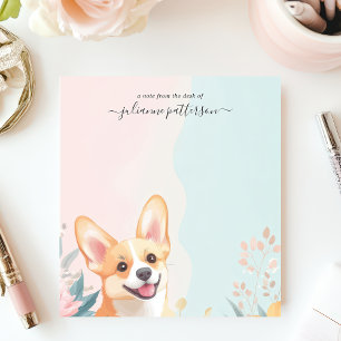 Süßer lächelnder Corgi-Hund Blumen personalisierte Notizblock