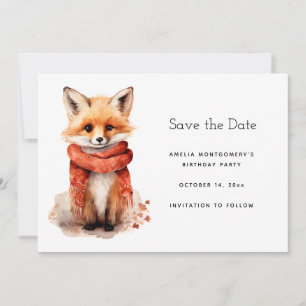 Süßer lächelnder Fuchswelpe mit rotem Schal Save The Date