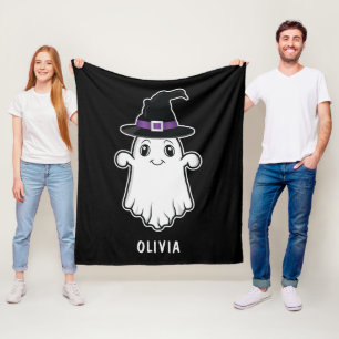 Süßer lächelnder Geist mit Hexenhut Halloween Fleecedecke