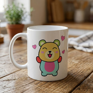 Süßer lächelnder Kawaii-Teddybär mit Liebesherzen Kaffeetasse
