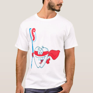 Süßer lächelnder Superheld-Zahn mit Zahnbürste T-Shirt