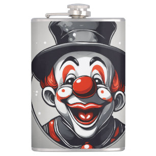 Süßer Lachender Clown-Logo – Einfach Schwarz & Wei Flachmann