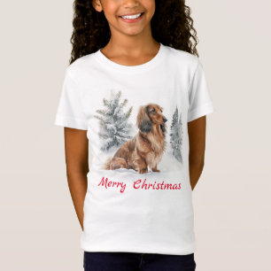Süßer Langhaar-Dachshund-Sausage-Dog-Weihnachten T-Shirt