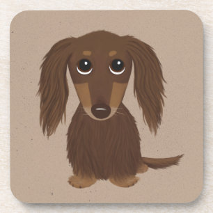 Süßer langhaariger schokoladenbrauner Dachshund-Hu Getränkeuntersetzer
