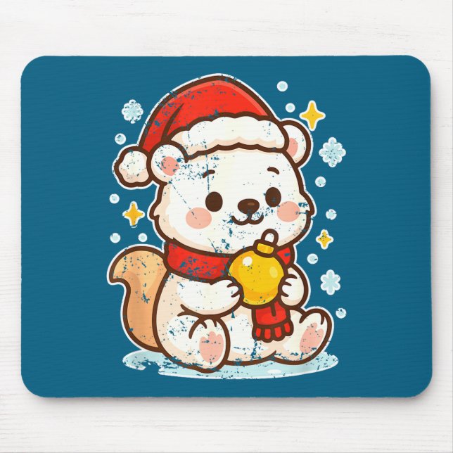 Süßer Lar Bär Winter Mit Santa Hut  Mousepad (Vorne)