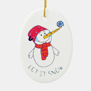 Süßer Lass-es-schneien Schneemann mit einer Schnee Keramik Ornament