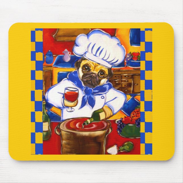 Süßer Le Cafe Pug Koch Mousepad (Vorne)