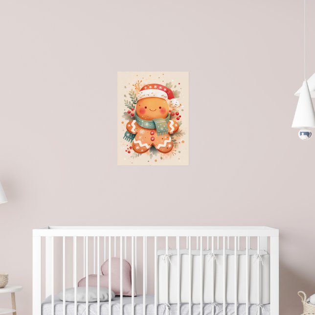 Süßer Lebkuchen mit Weihnachtsmannmütze Poster (Kinderzimmer 2)