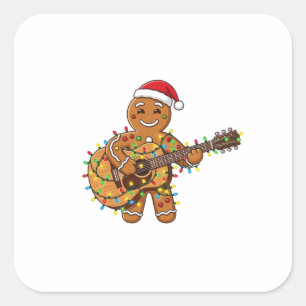 Süßer Lebkuchen-Musiker spielt Gitarre   Quadratischer Aufkleber