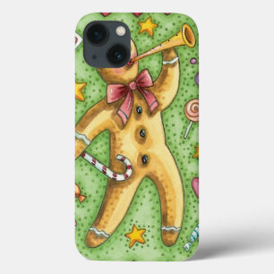 Süßer Lebkuchenmann bläst Horn, Weihnachtsbonbon title_seo2