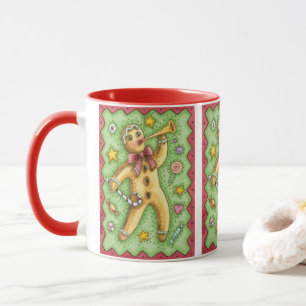 Süßer Lebkuchenmann bläst Horn, Weihnachtsbonbon Tasse