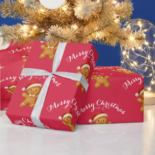 Süßer Lebkuchenmann mit Weihnachtsmannmütze - Geschenkpapier