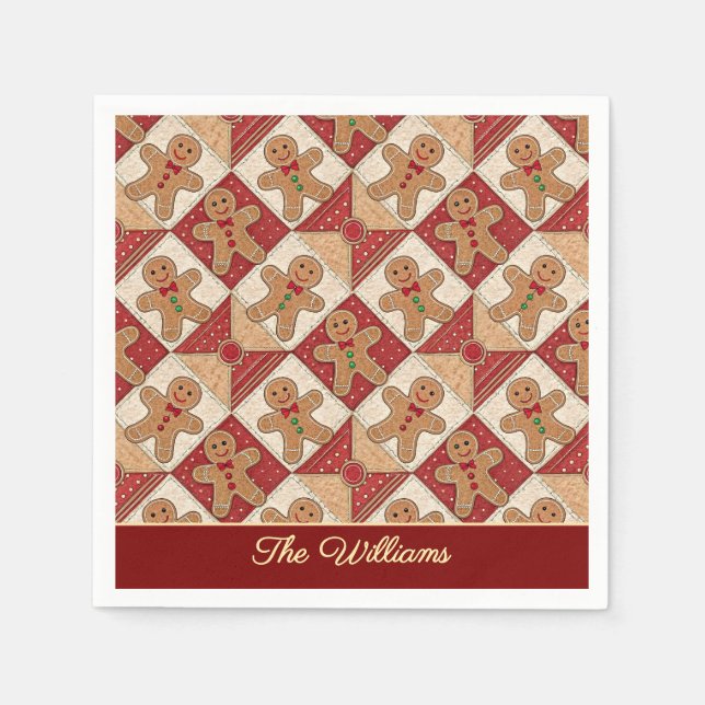Süßer Lebkuchenmann-Patchwork-Muster-Stil Serviette (Vorderseite)