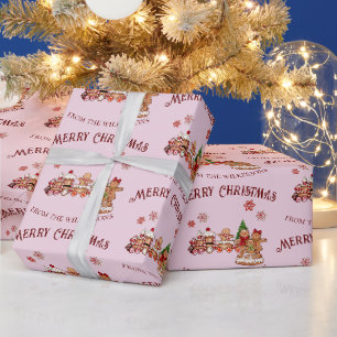 Süßer Lebkuchenzug und Familie Rosa Weihnachten Geschenkpapier