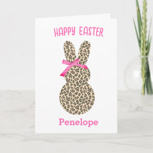 Süßer Leopard-Osterhase mit rosa Schleife Karte