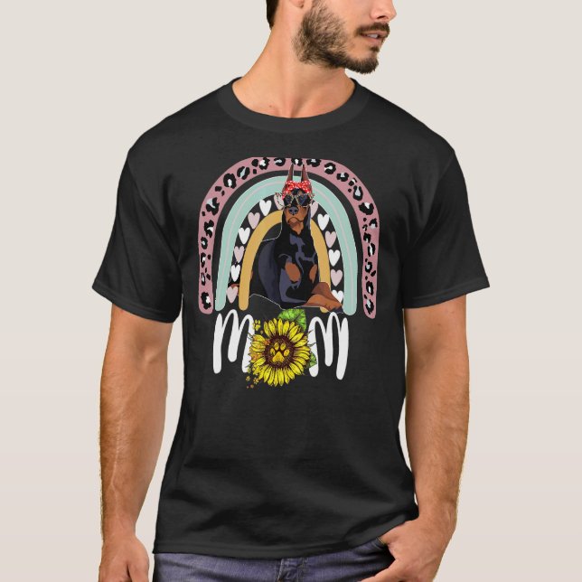 Süßer Leopard Regenbogen Dobermann Mutter Hund Mut T-Shirt (Vorderseite)