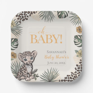 Süßer Leopard-Welpe Gelbe Babyparty Pappteller