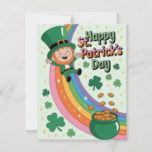Süßer Leprechaun mit Regenbogen zum St. Patrick's Feiertagskarte