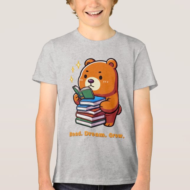 Süßer lesender Bär mit Büchern Kawaii Tri-Blend Shirt (Vorderseite)