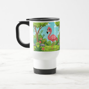Süßer, leuchtend rosa Flamingo im Garten Reisebecher