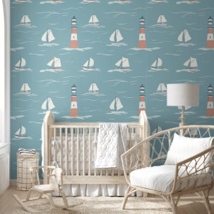 Süßer Leuchtturm/Segelboote/Blau Tapete