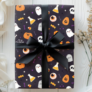 Süßer lila Kürbis-Geist-Spinne-Halloween-Muster Geschenkpapier