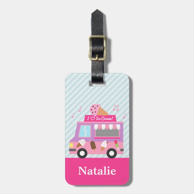 Süßer lila rosa Eiscreme-LKW für Mädchen Gepäckanhänger (Vorderseite vertikal)