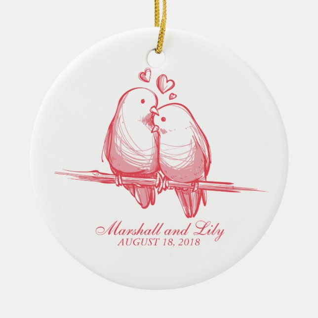 Süßer Lovebirds-Valentinsgruß, der | Verzierung Keramikornament (Vorne)