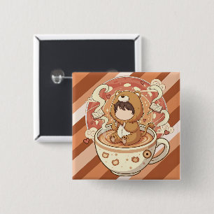 Süßer Löwenjunge trinkt Kaffee Button