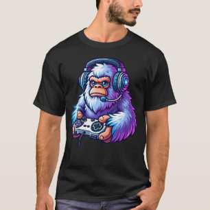 Süßer lustiger Bigfoot mit Kopfhörern beim Videosp T-Shirt