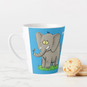 Süßer lustiger Elefant mit Vogel auf dem Rüssel Ca Milchtasse