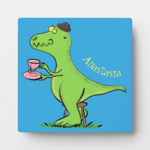 Süßer lustiger grüner T-Rex-Dinosaurier-Cartoon Fotoplatte
