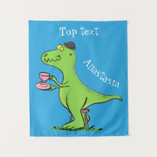 Süßer lustiger grüner T-Rex Dinosaurier Cartoon Wandteppich